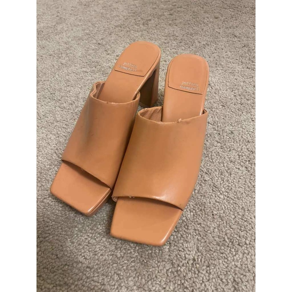 Jeffrey Campbell Tan Leather‎ Square Toe Block Heel Platform Mules Womens 8.5